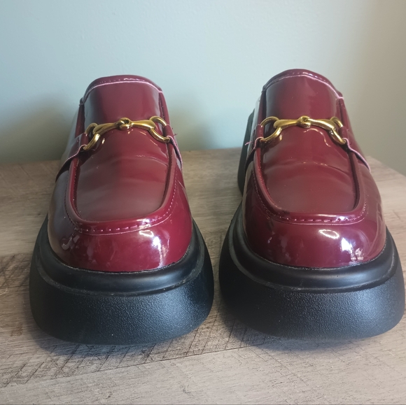 Cider Dark Academia Platform Loafers Clogs 10  Patent Burgundy Punk Cybergoth - Picture 2 of 11